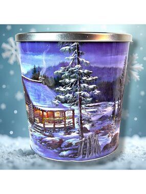Hickory Farms Holiday Winter Retreat Variety Popcorn Tin Featuring Scenic Winter